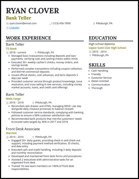 bank teller resume examples